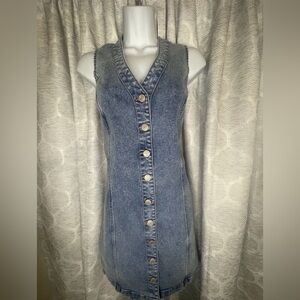 Frye Denim Button Front Dress Women’s Large Flattering Sculpted Fit V-Neck